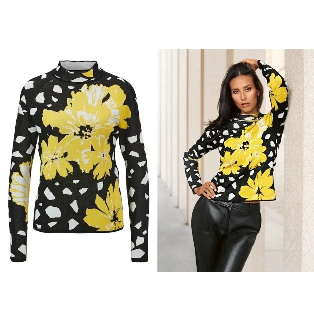 MADELEINE Jacquard Jumper Top Blouse In Fine Knit Floral S/M